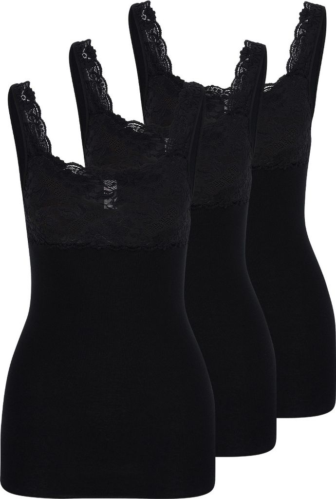 Nina von C. 3er Pack Fine Baumwolle Unterhemd / Top Mit Spitzen-Details, Perfekte Passform, Angenehm auf der Haut