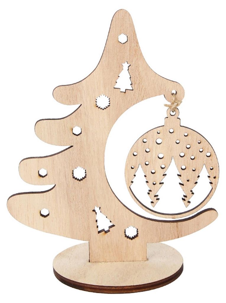 Weihnachtsbaum-Anhänger aus Holz mit ausgeschnittenen Mustern, freistehendes Weihnachtsbaum-Mittelstück für den Tisch oder Kaminsims
