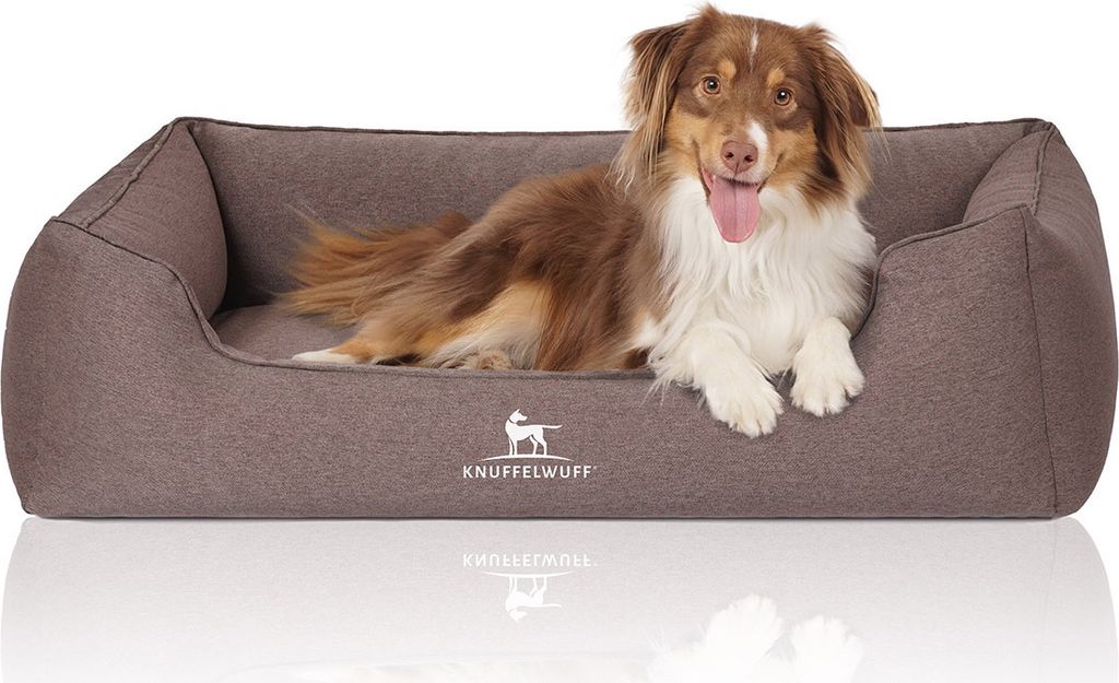 Knuffelwuff Orthopädisches Hundebett Leano aus Velours mit Handwebcharakter XL 105 x 75cm Braun