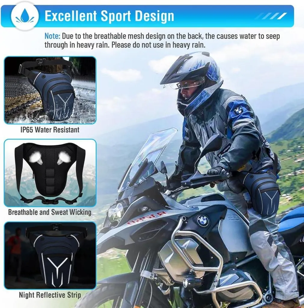 Sacoche de jambe moto imperméable bleue avec multipoches réglables - 4