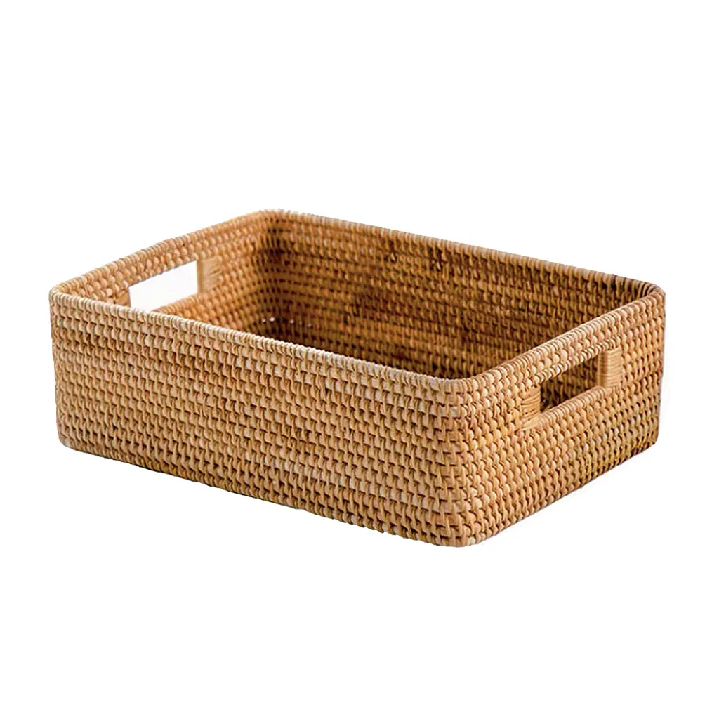Boîte de rangement en rotin tressé à la main, modèle naturel série Nature