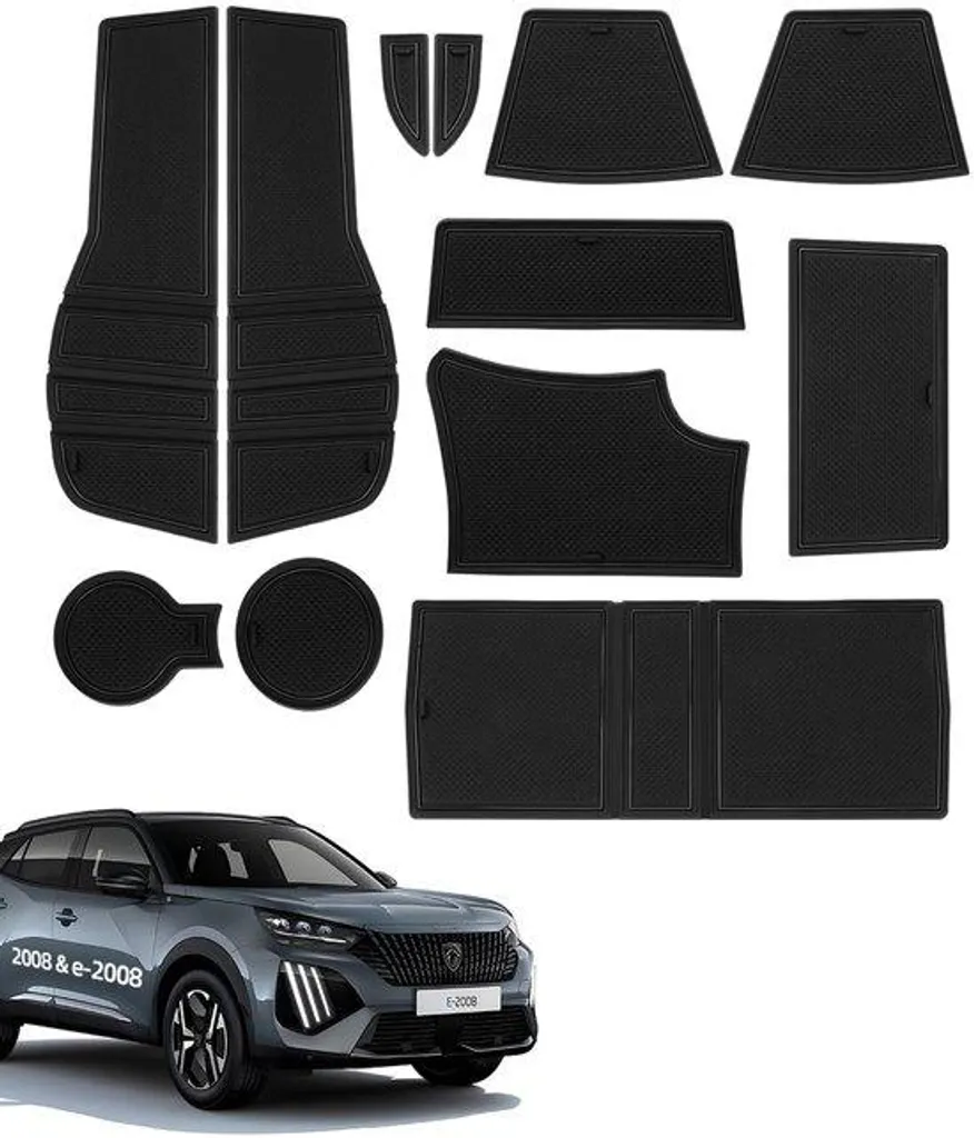 Tapis anti-poussière Peugeot 2008 e-2008, lot de 12 inserts pour vide-poche
