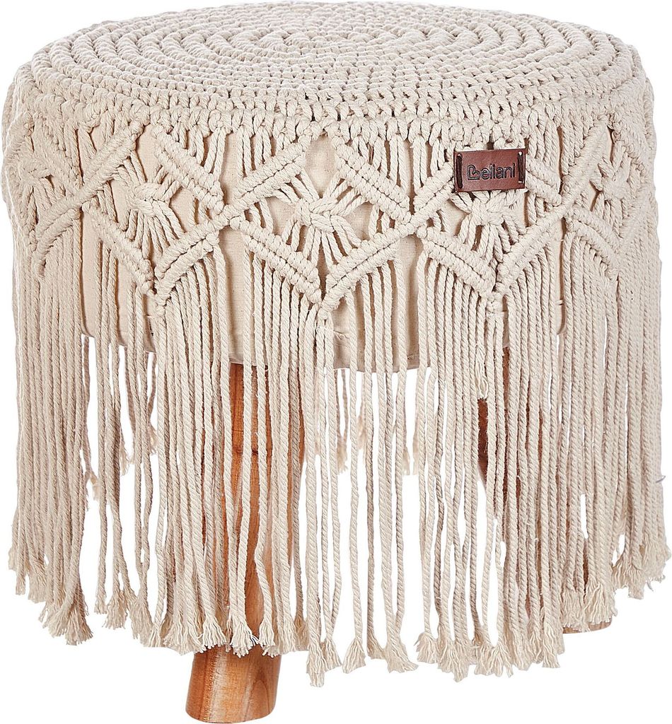 BELIANI Hocker Beige aus Baumwolle 40 x 40 cm Rund Makramee Muster Geflochten Boho Stil Fußhocker für Wohnzimmer Kinderzimmer Flur