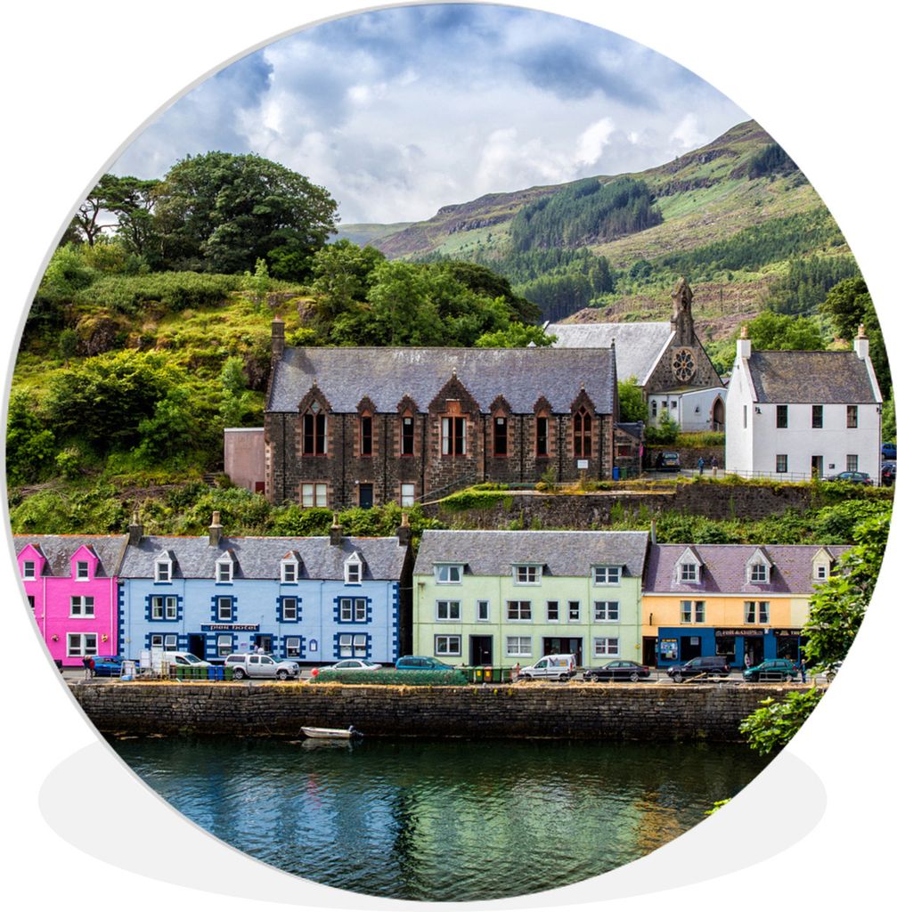 MuchoWow Rundes Wandbild - Runde Bilder Traditionelle Gebäude in Schottland Ø 30 cm Kreis Wanddekoration Kunststoff - Wandkreis - Wandschmuck -...