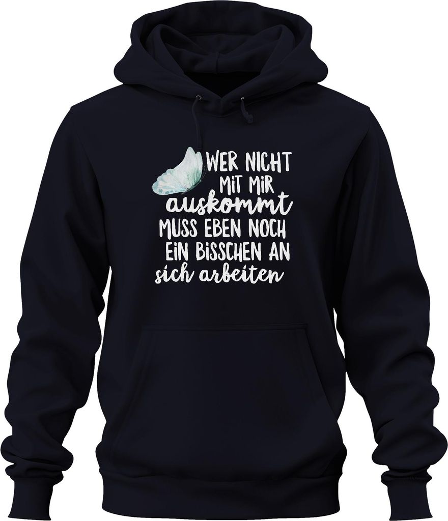 Wer nicht mit mir auskommt lustiger Spruch Sarkasmus Ironisch Uni Hoodie Kapuzenpullover, Navy, L