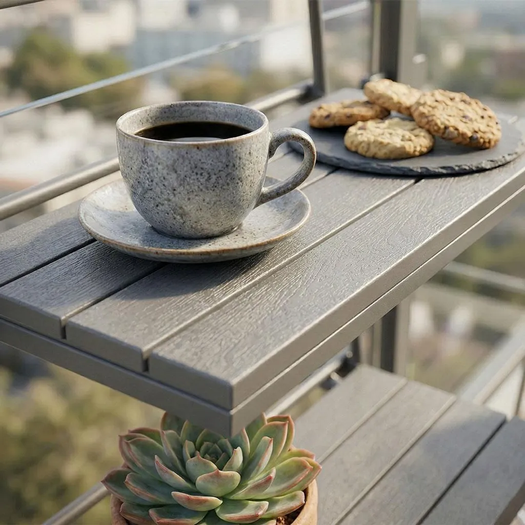 Table de balcon pliable Ninfa aspect bois, structure acier robuste