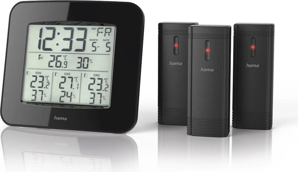 HAMA EWS-Trio Station Météo Noire : Écran LCD et 3 Zones de Contrôle