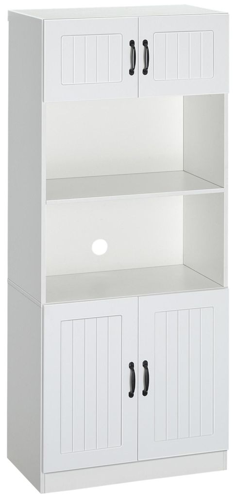Küchenschrank Küchenbüffet Schrank, Landhausstil, 2 Schränke, 2 Regale, 70 cm x 40 cm x 170 cm Weiß + Schwarz