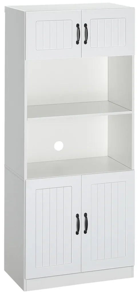 Buffet de cuisine haut blanc avec plusieurs étagères de rangement - 160cm