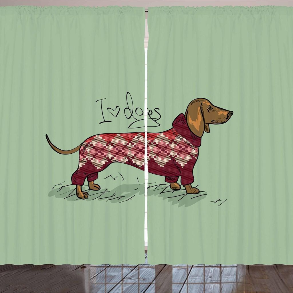 ARANDE Dackel Gardine, Netter Hund in gestrickten Pullover Design detaillierte bunte Cartoon-Stil Tiermuster, 280 x 225 cm, Mehrfarbig