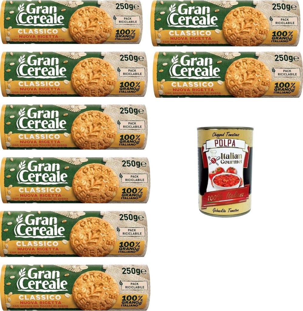 GranCereale Classico Kekse 8x250g | Vollkornkekse mit extra Haferflocken – knusprig, ballaststoffreich, ohne Palmöl, recycelbare Packung, 100% i...
