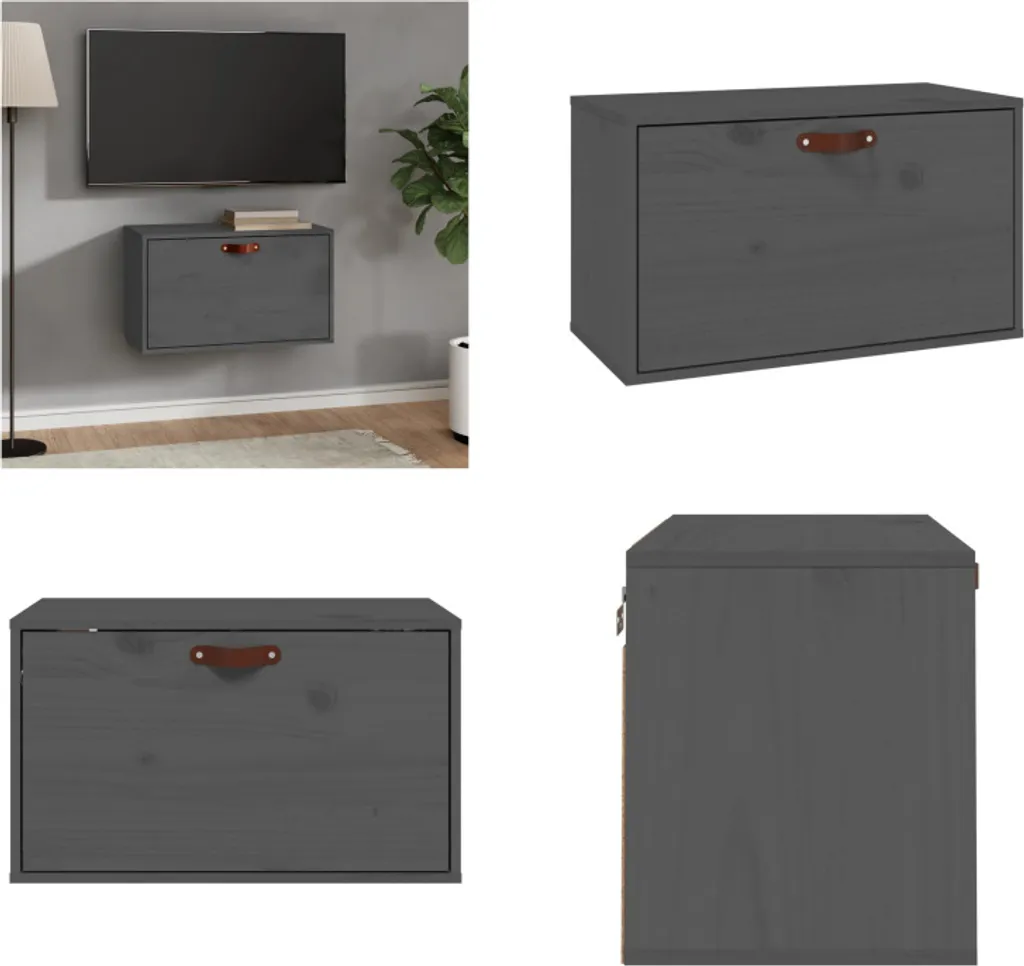vidaXL Mobiletto Pensile Grigio in Pino Massiccio 60x30x35 - Kit Pratico