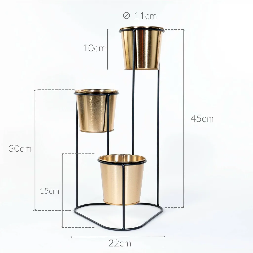 Support à fleurs doré 3 pots 46,5 cm - Range-plantes compact et solide - 7
