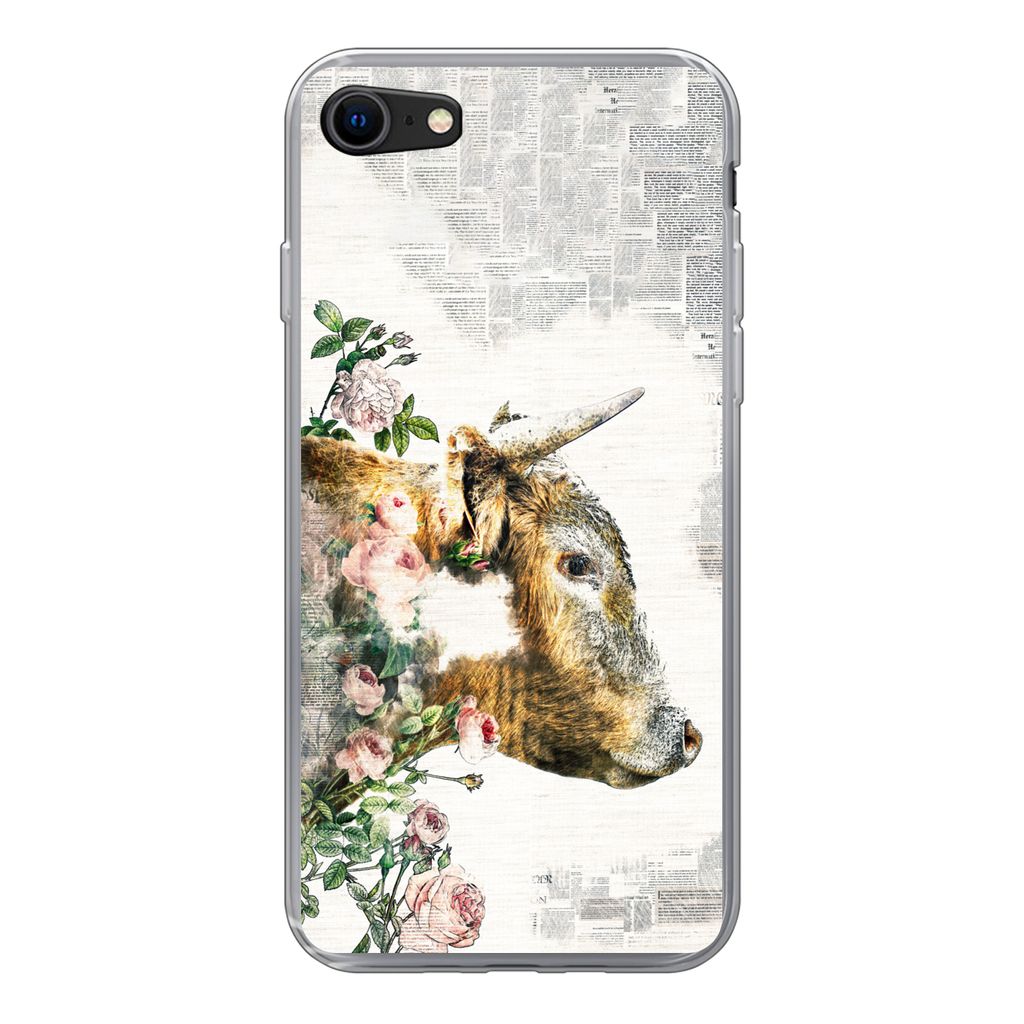 MuchoWow Handyhülle Schutzhülle Hülle für iPhone 7 Schottischer Highlander - Farbe - Blumen Silikon Softcase Handy Hülle - Kartenhalter