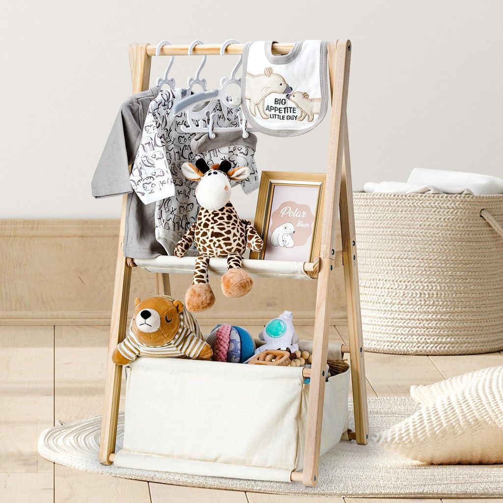 Babykorb aus Holz für die Babyparty, zweistöckiger Babygeschenkkorb, Aufbewahrungsbox aus Holz mit Haken, Dekoration für die Babyparty, Babygesc...