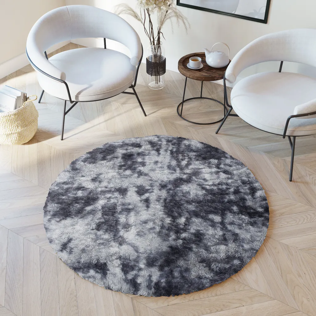 Tapis Rond 160x160 cm Gris Teinté Moderne et Abstrait pour Salon Chic