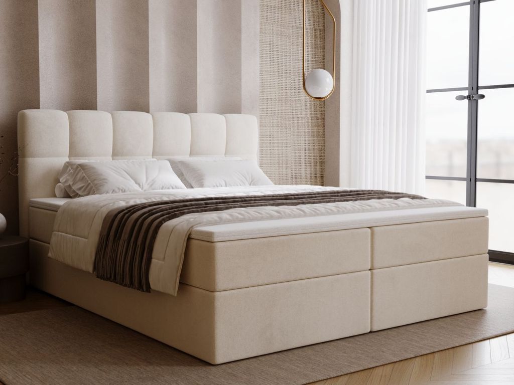 GrainGold Boxspringbett Maison 160x200 - Bett mit Matratze und Topper - Boxspringbett mit Bettkasten und Matratze - Boxspringbett Beige (Royal 02)