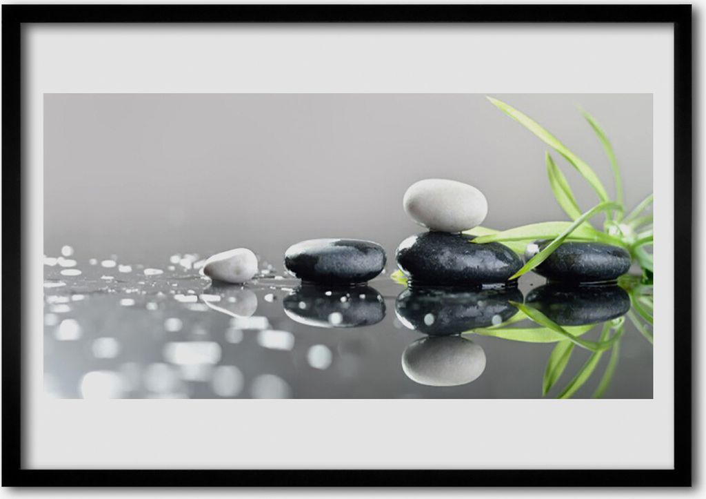 Bild 100x70 MDF-Rahmen Wandkunst Zen Spa Steine Grass