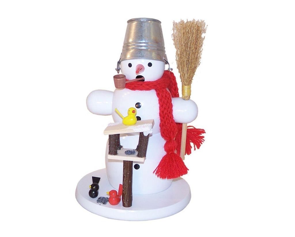 Räuchermann Schneemann mit Blecheimer und Vogelhaus BxHxt 10,5x16x10,5cm NEU