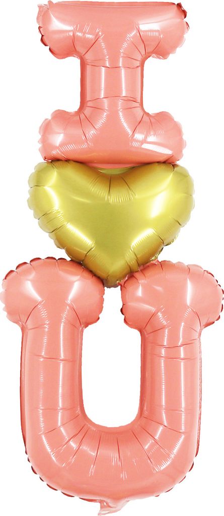 Folienballon 3-fach Herzen, I love u gold rosa, 50 x 95 cm
