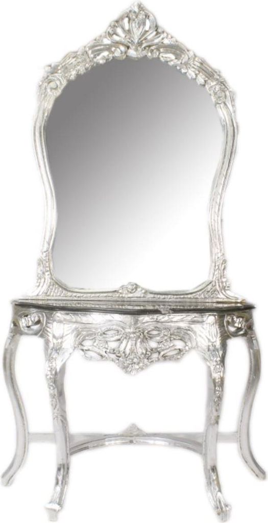 Casa Padrino Barock Spiegelkonsole Silber / Schwarz 95 x 40 x H. 190 cm - Barockstil Schminkkonsole