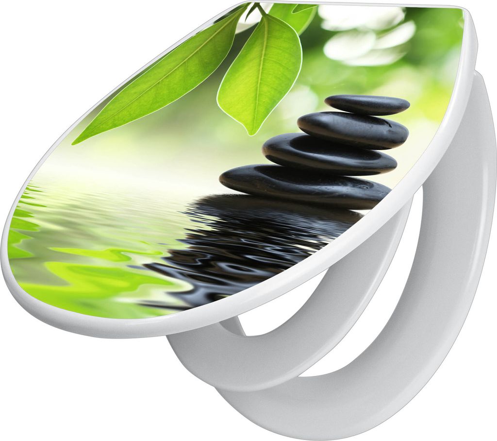 banjado Familien WC Sitz mit Absenkautomatik 37x44,5x5cm -Steine&Relax - Klodeckel/Klobrille mit kindersitz aus hochwertigem Polypropylen - univers...