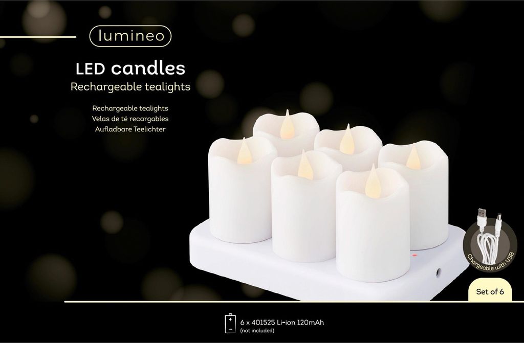 LED Teelichter 4cm Kunststoff 6er Set Weiß / Warmweiß Produktbild 