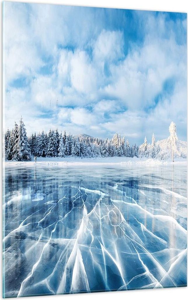 Bilder auf glas - Einteilig - Wald Eis See - 50x70cm - Glasbilder - Wandbilder - Bilder - Kunstdruck - zum Aufhängen bereit - Wanddekoration aus G...