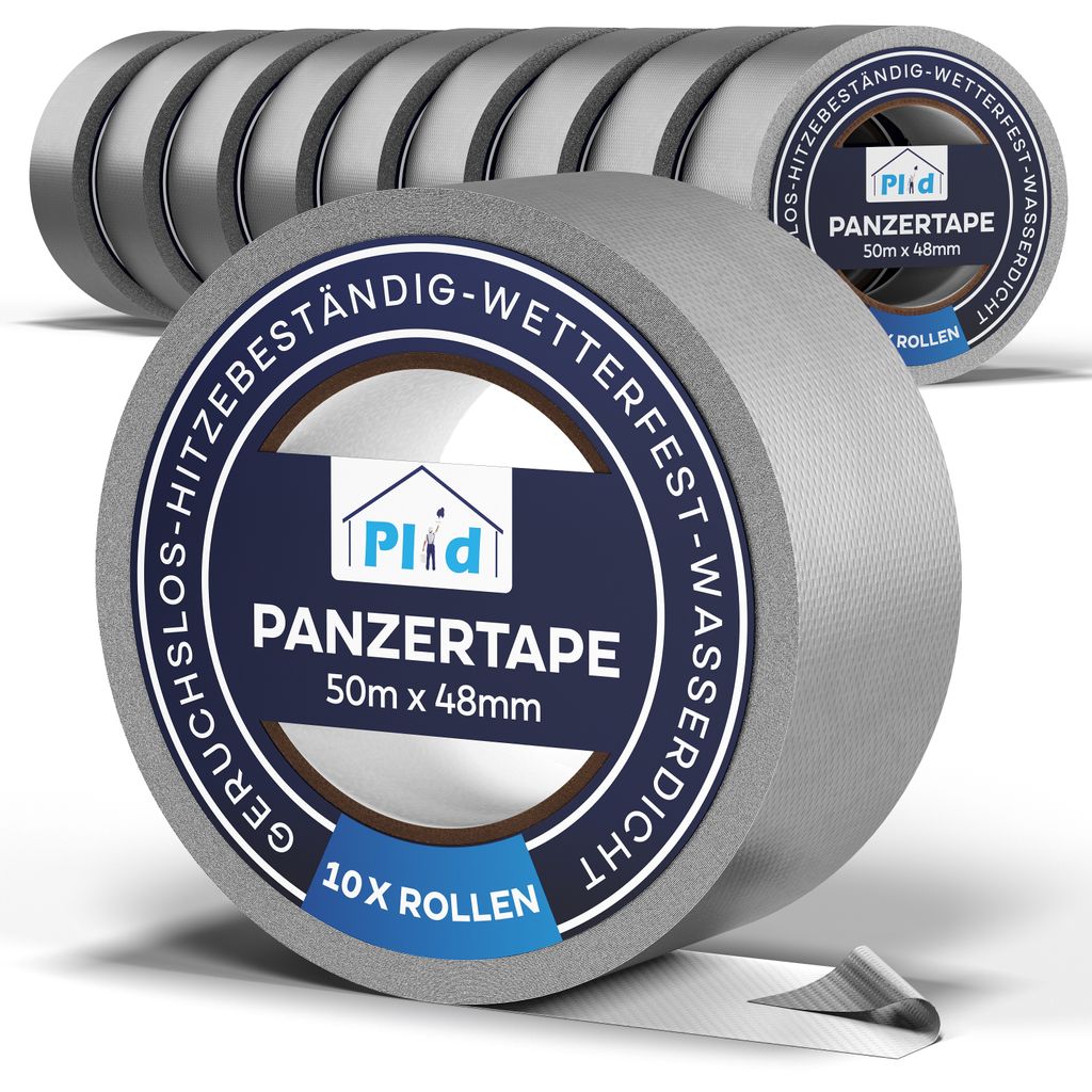 Plid Panzertape silber á 50m x 48mm [wasserfest] - Extra Starkes Gewebeband Gaffa Tape - Wasserfestes Klebeband - Innen & Außen - Panzerband