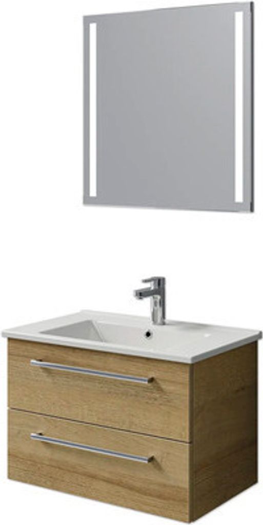 Badmöbel-Set Pelipal Cavallino BxHxT 75 x 200 x 45 cm Frontfarbe eiche riviera mit Keramik-Waschtisch weiß, Waschtischun