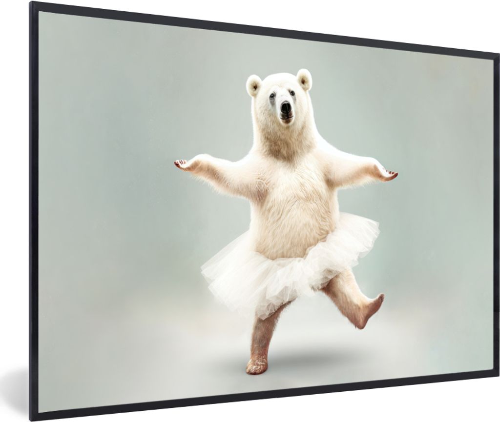 MuchoWow Gerahmtes Poster Eisbär - Tutu - Weiß - Porträt - Tiere 30x20 cm - Poster mit Schwarzem Bilderrahmen Wandposter Rahmen Foto Bilder - ...
