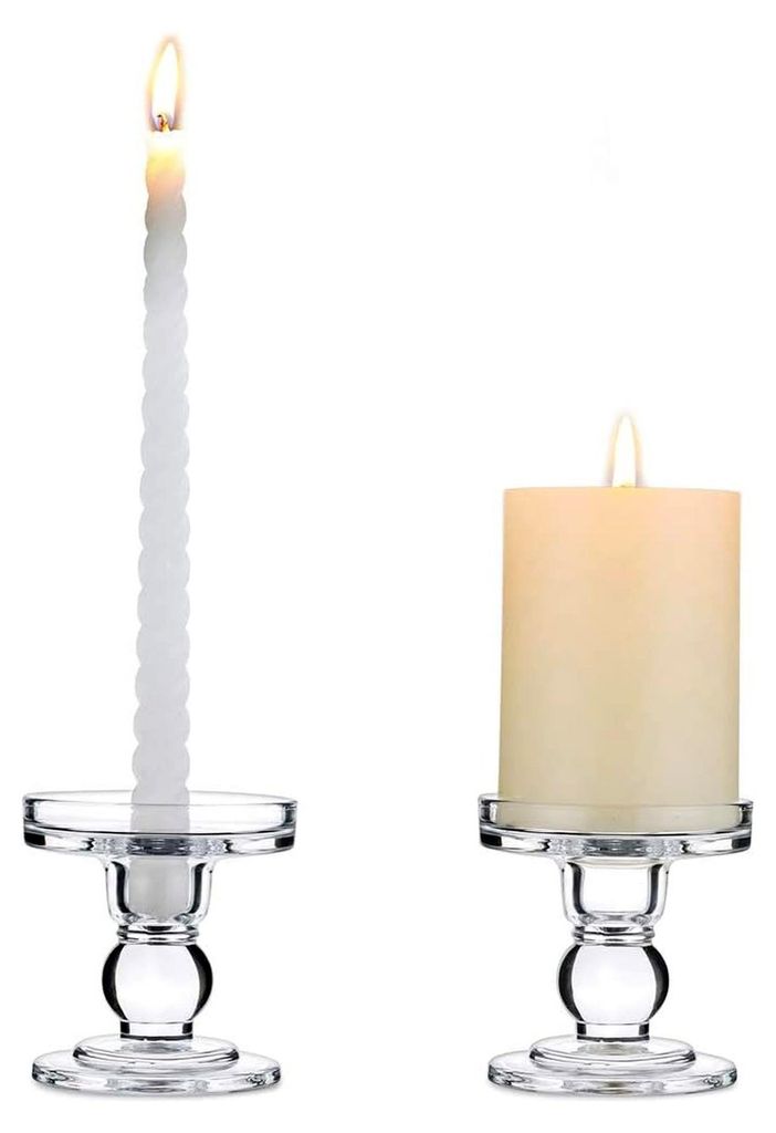 2 Stück Glas Taper- und Säulenkerzenhalter, 8 cm Höhe, Kristallfenster Kerzenständer für Hochzeit und Esstischdekoration, Wohnzimmer Weihnacht...