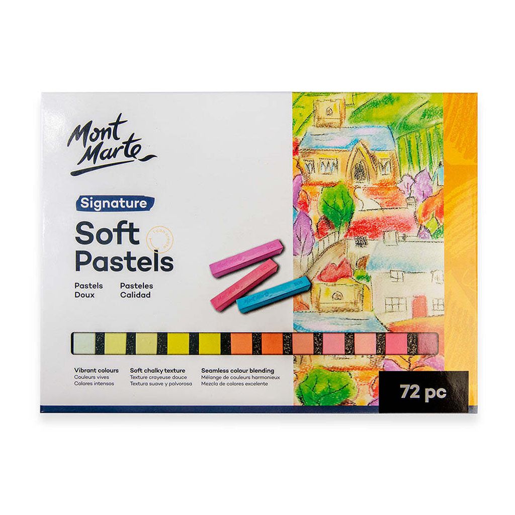 Mont Marte SIGNATURE Softpastellkreide Set mit 72 x bunten Softpastellkreiden - Ideal zum Mischen, Schattieren & Zeichnen feiner Linien