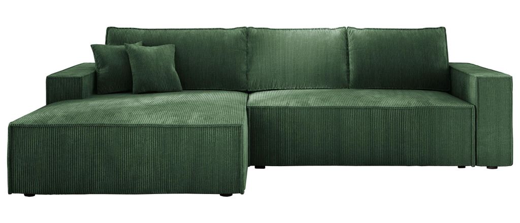 E-ZIMPAZ Ecksofa COBRA S mit Schlaffunktion und Bettkasten, Stilvoll Eckcouch L-Form, Cordstoff, Holzkonstruktion, Seite Links Grün POSO 14