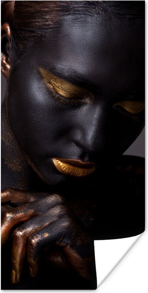MuchoWow Poster Frau - Schwarz - Gold - Kunst 40x80 cm - Dekoration