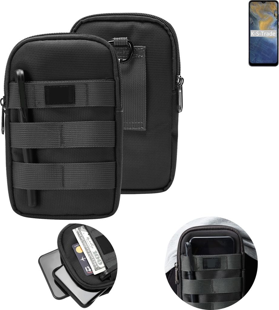 K-S-Trade Holster Gürtel Tasche kompatibel mit ZTE Blade A51 Handy Tasche Schutz Hülle dunkel-grau viele Fächer, 1x
