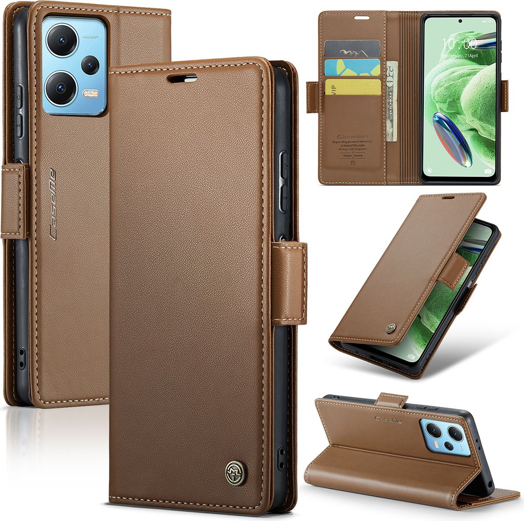 Xiaomi Poco X5 Hülle, Leder Brieftasche Kartenfach Schutzhülle mit Standfunktion für Xiaomi Poco X5 / Redmi Note 12 5G Braun