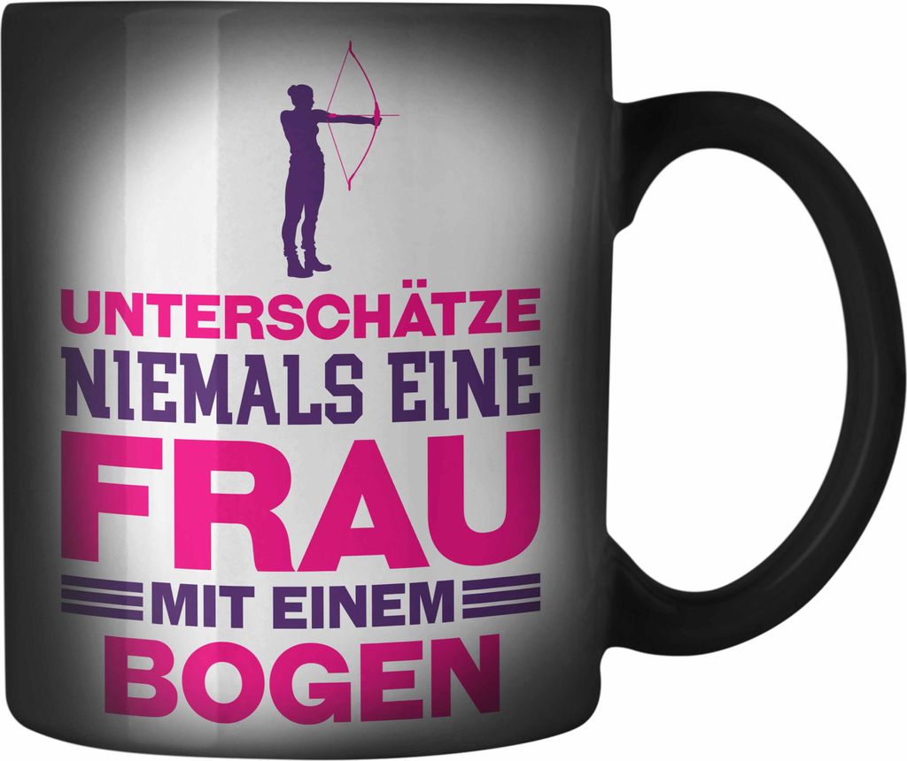 Trendation - Bogenschießen Frau Farbwechsel Zauber-Tasse Geschenk Pfeil und Bogen Karabiner Farbwechsel Zauber-Tasse Edelstahl für Frauen Untersc...