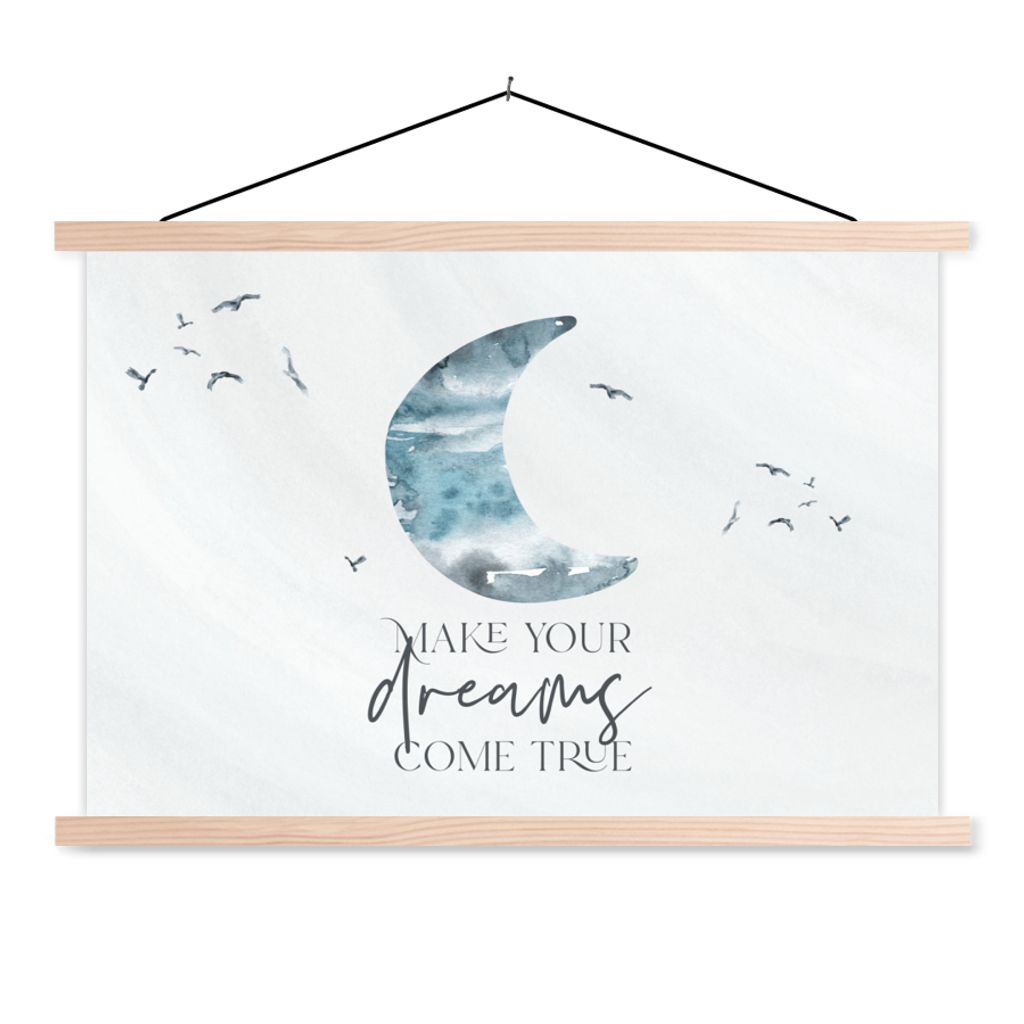 MuchoWow Textilposter Kinder - Mach deine Träume wahr - Sprichwörter - Jungen - Blau - Aquarell 120x80 cm mit holzfarbenen Rahmen - Aufhängeset