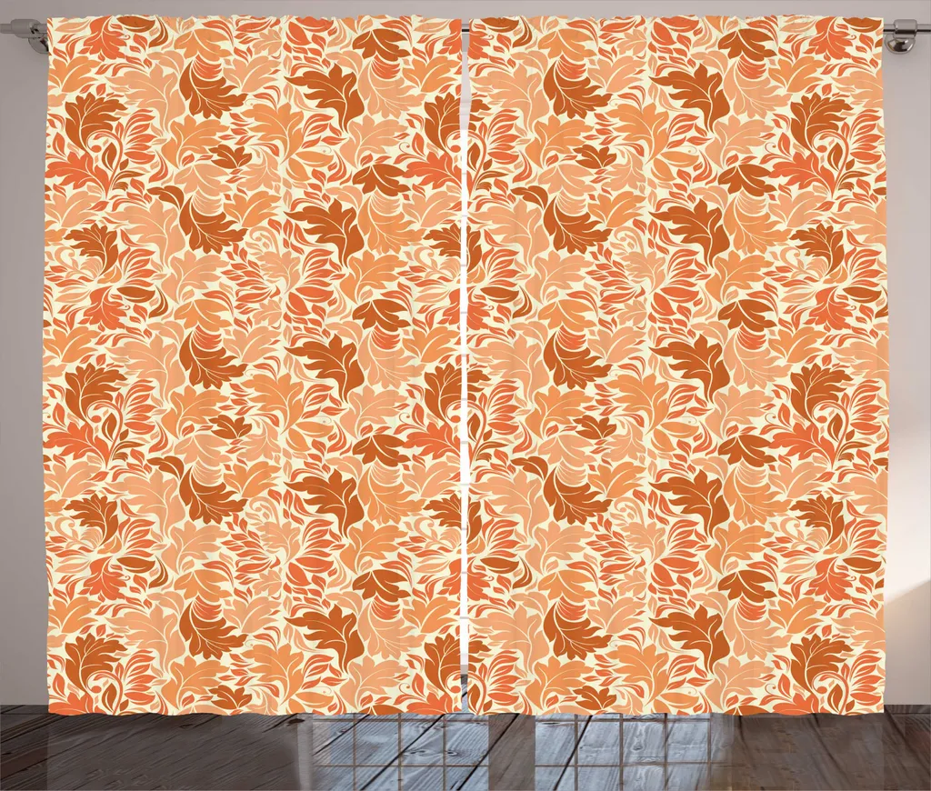 Rideau rustique feuilles de pêche saumon - Format large 280 x 225 cm