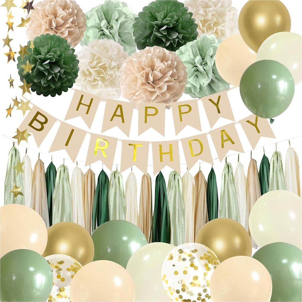 Geburtstagsparty-Dekorationen „Happy Birthday“ Banner Luftballons Papier Pom Pom Quaste Girlande Set für Frauen Mädchen Kinder Geburtstagspar...