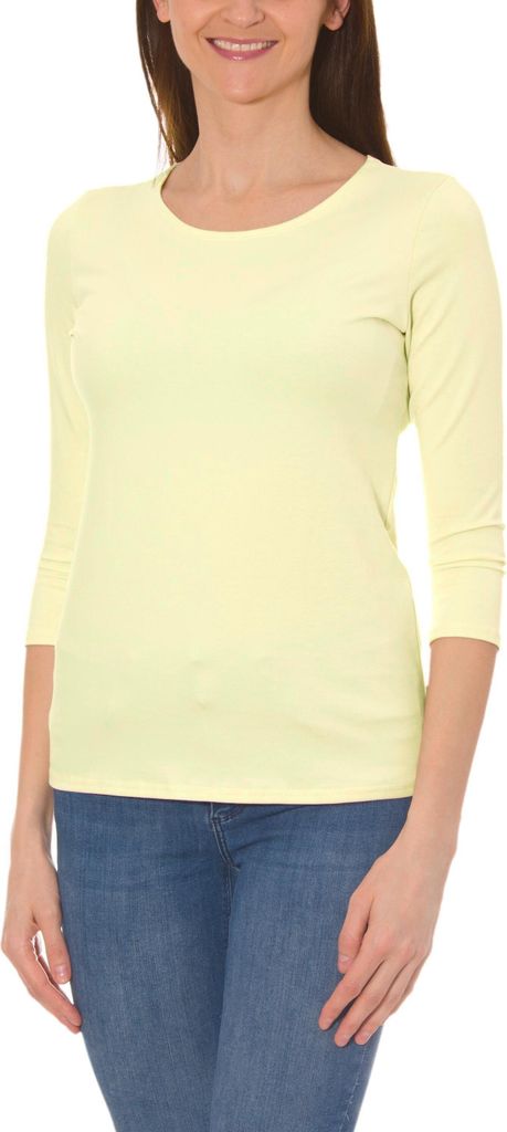 Alkato Damen Shirt 3/4 Arm mit Rundhals, Farbe: Bananengelb, Größe: L