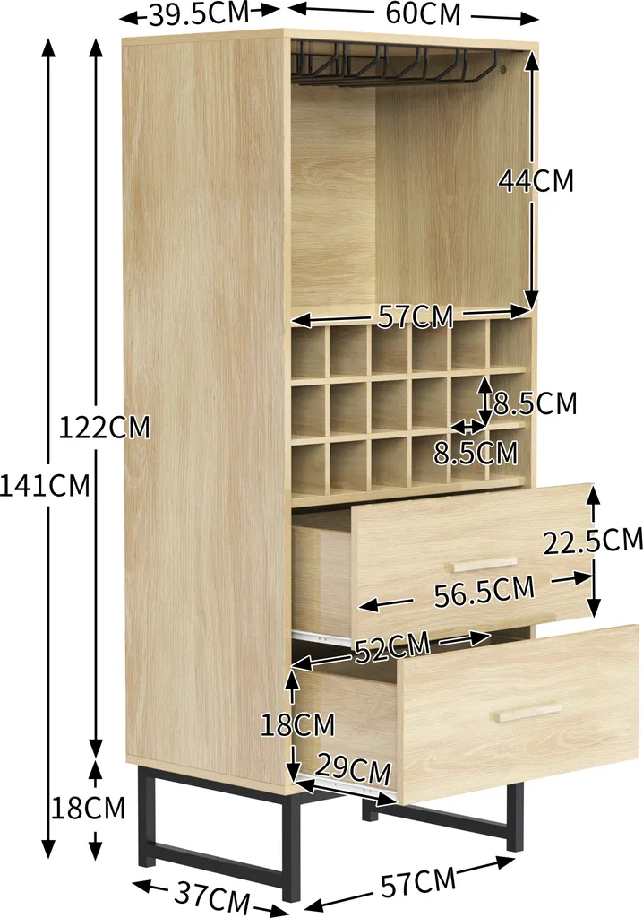 Buffet Armoire à Vin 18 Compartiments Style Industriel Bois et Noir - 6