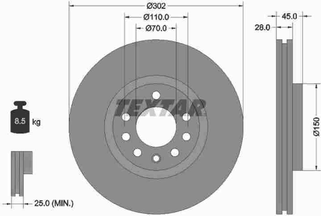 TEXTAR Bremsscheibe Artikel: 92118303