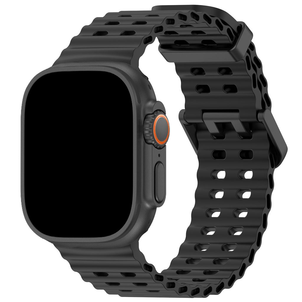 FFO2World Ocean Sport Band - Kompatibel mit Apple Watch 49mm 46mm 45mm 44mm 42mm - Schwarz - Atmungsaktives, weiches Silikonband für Männer & Frauen