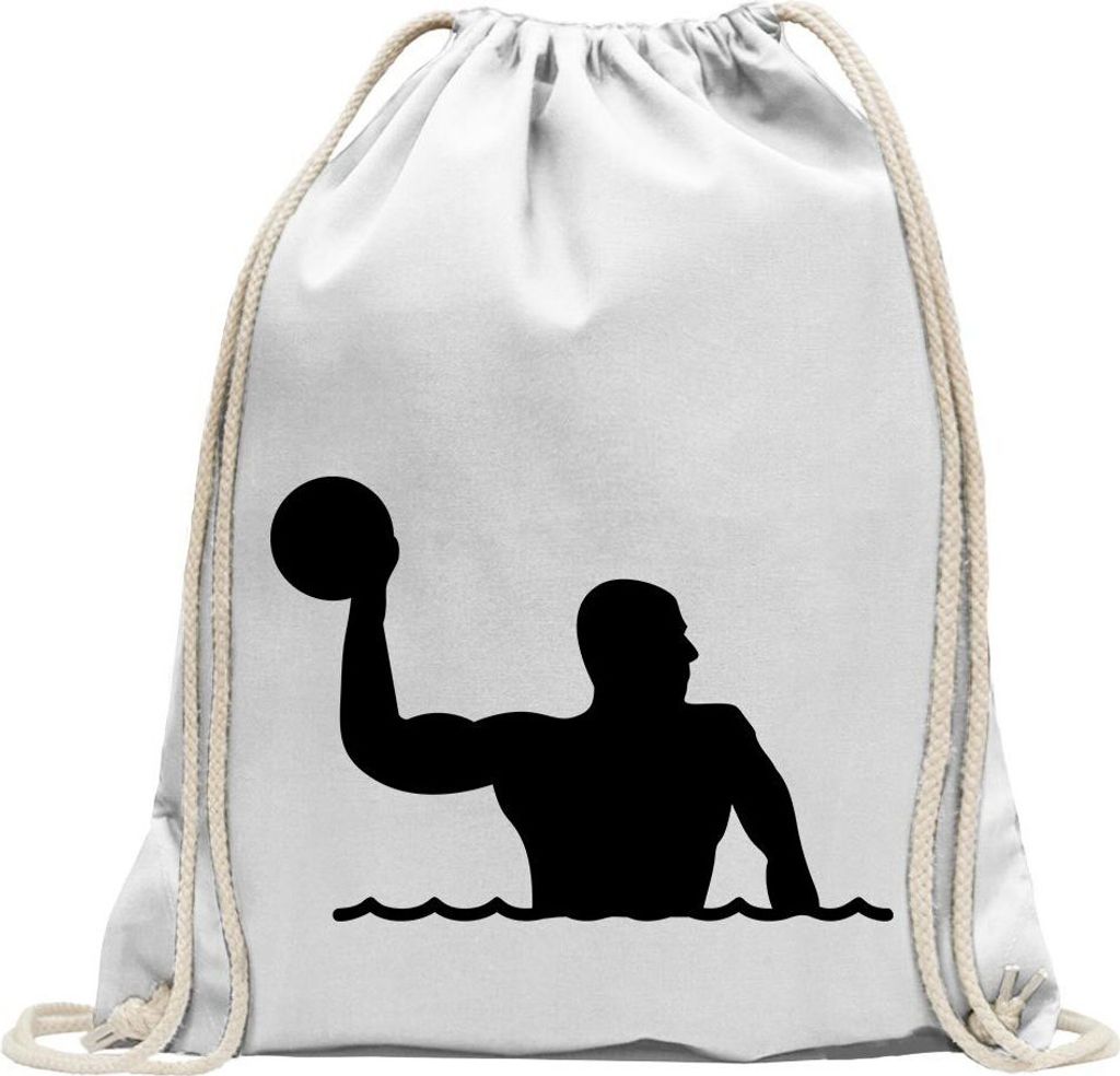 Kiwistar - Turnbeutel - weiss - Wasserball Spieler Figur - Fun Rucksack Sport Beutel Gymsack Baumwolle mit Ziehgurt