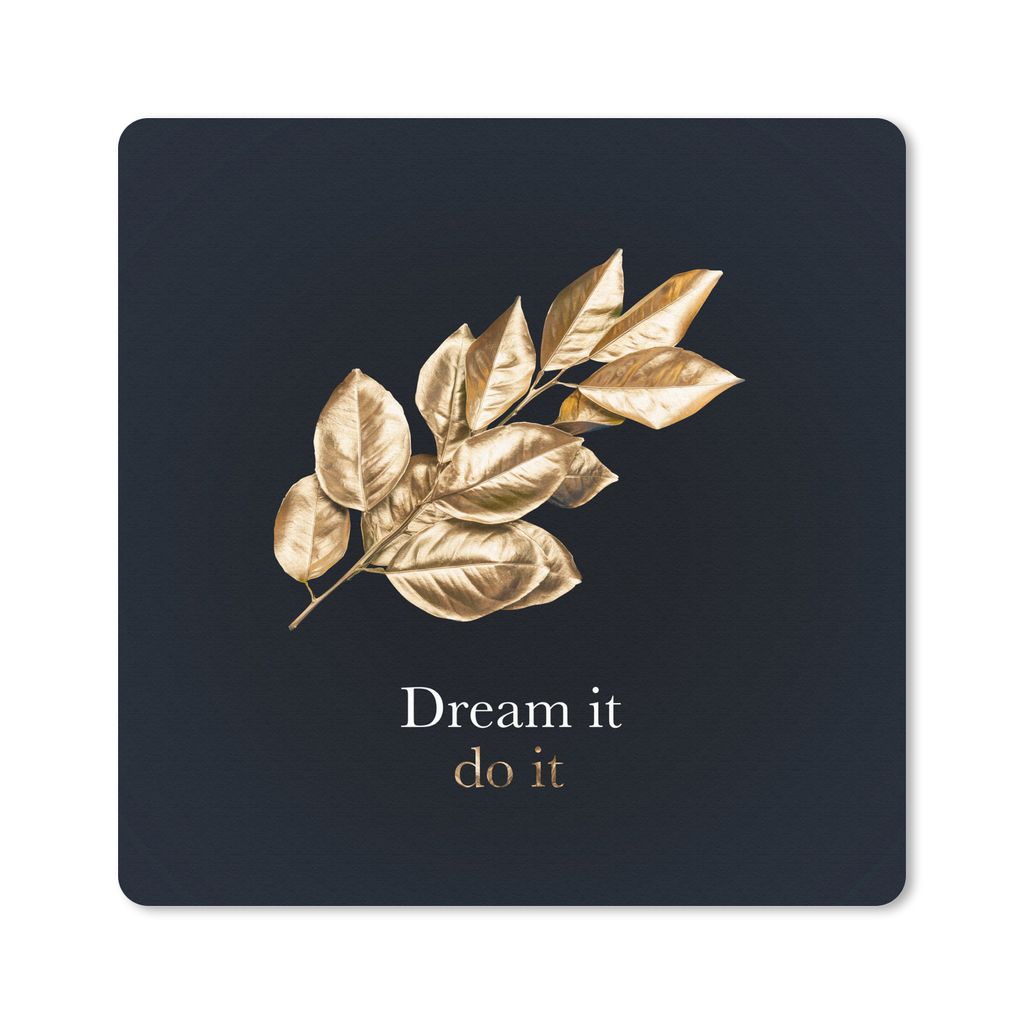 MuchoWow Mauspad Mousepad Blätter - Zitate - Schwarz und Gold 20x20 cm - Mousepads - Maus Mat - Pad - Mausunterlage - Desk Mat - Bureauartikeln