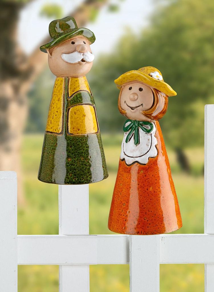 Zaunfiguren Gartenpaar Leni und Paul Keramik grün orange