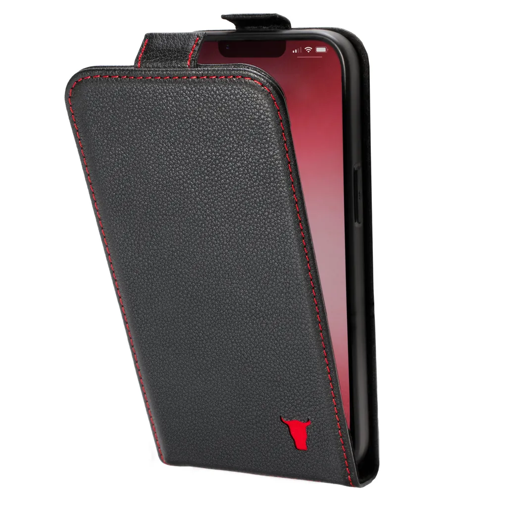 TORRO Étui iPhone 13 en Cuir Noir et Rouge avec Chargement MagSafe Intégré