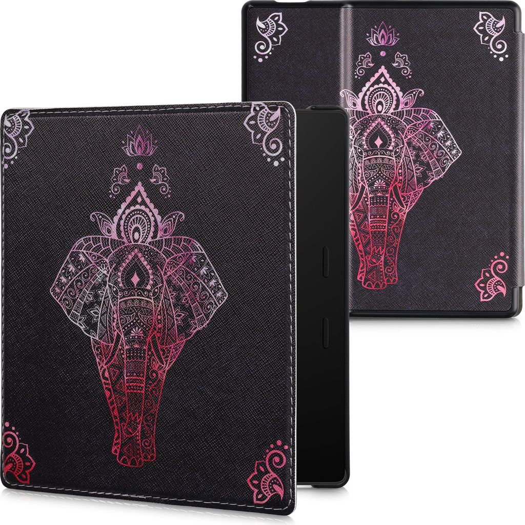 kwmobile Schutzhülle für Amazon Kindle Oasis 10. Generation Hülle - eReader Flip Case mit Handschlaufe und Auto Sleep Funktion - Elefant Zeichnu...